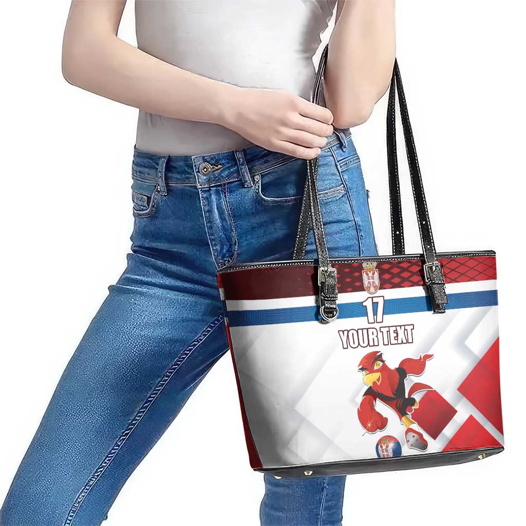 Custom Serbia Football Leather Tote Bag Sporty Style with Eagle Mascot
