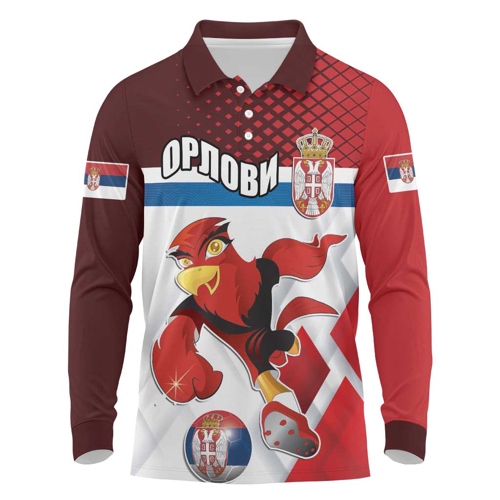 Custom Serbia Football Long Sleeve Polo Shirt Sporty Style with Eagle Mascot