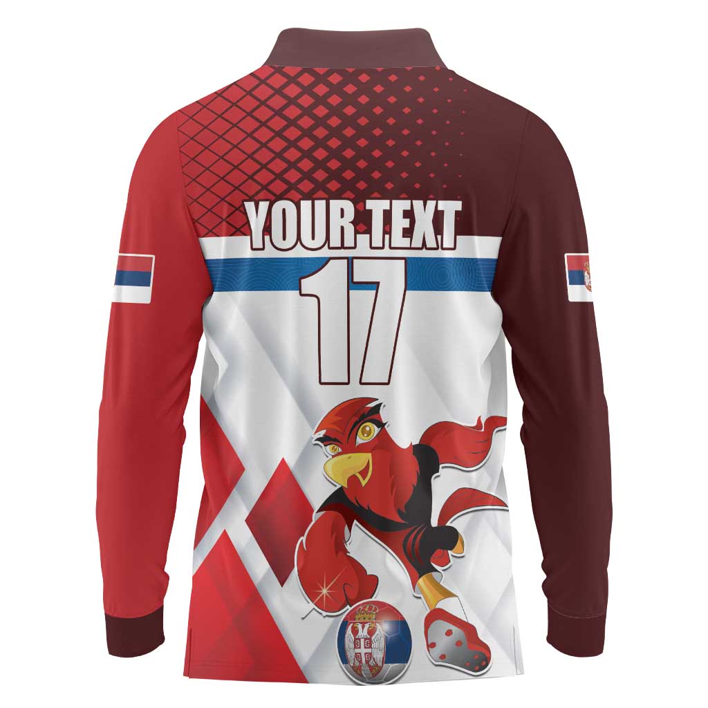 Custom Serbia Football Long Sleeve Polo Shirt Sporty Style with Eagle Mascot