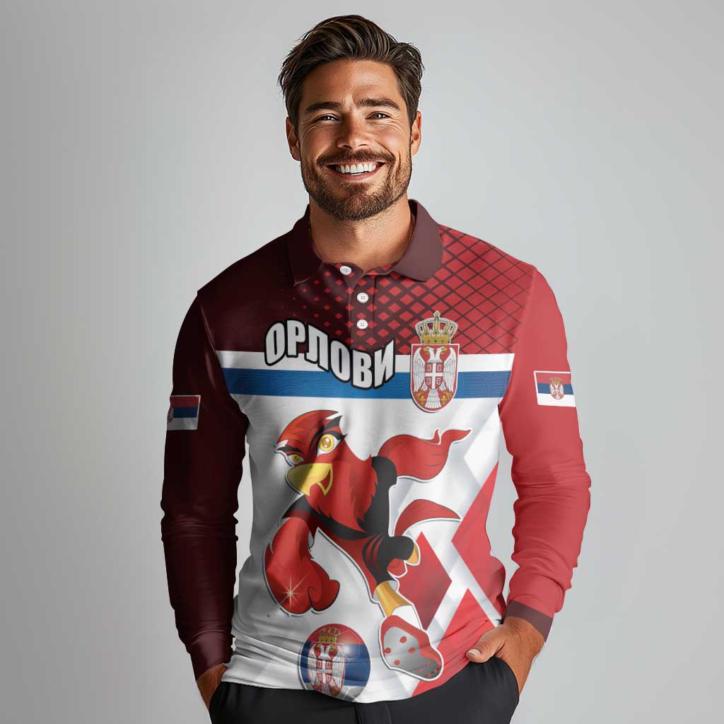 Custom Serbia Football Long Sleeve Polo Shirt Sporty Style with Eagle Mascot