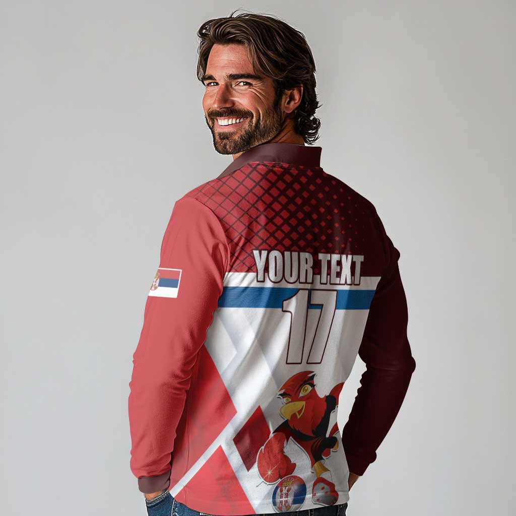 Custom Serbia Football Long Sleeve Polo Shirt Sporty Style with Eagle Mascot