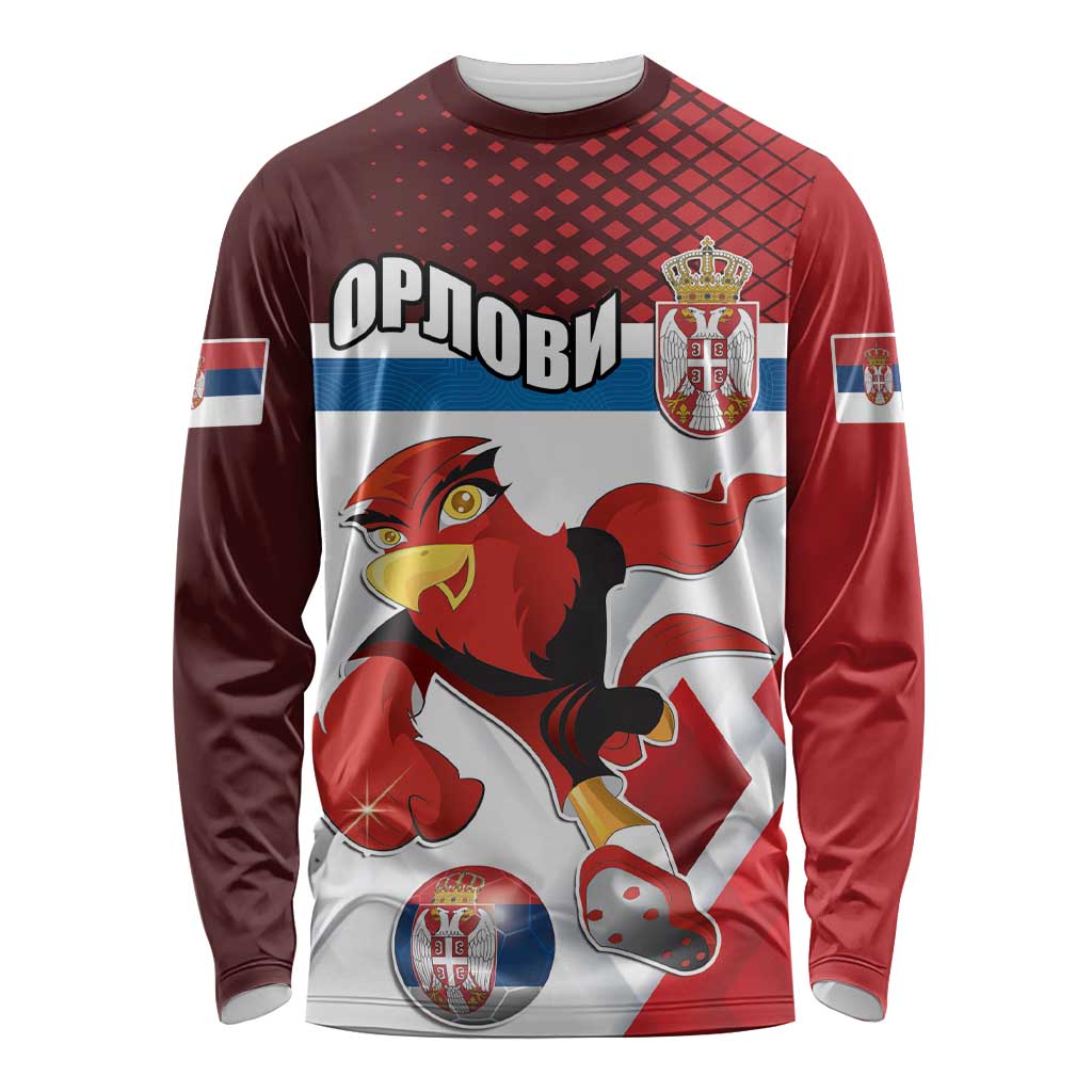 Custom Serbia Football Long Sleeve Shirt Sporty Style with Eagle Mascot