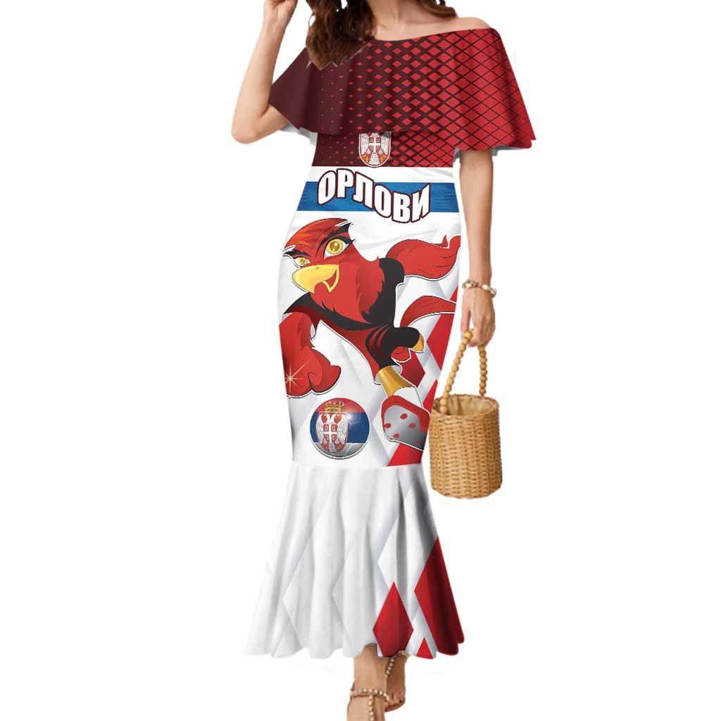 Custom Serbia Football Mermaid Dress Sporty Style with Eagle Mascot