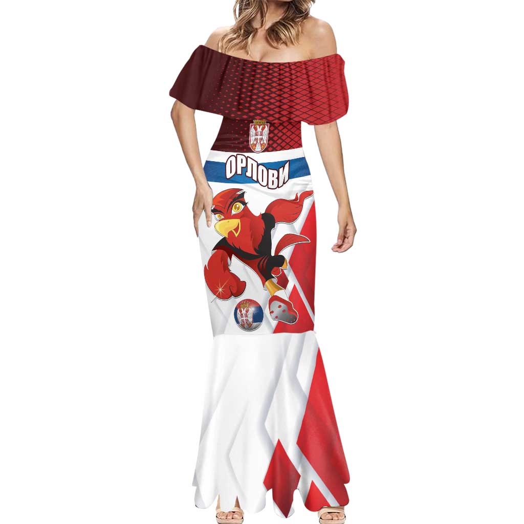 Custom Serbia Football Mermaid Dress Sporty Style with Eagle Mascot