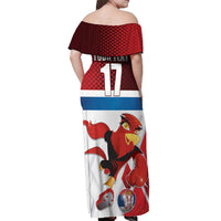 Custom Serbia Football Off Shoulder Maxi Dress Sporty Style with Eagle Mascot