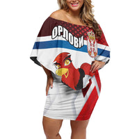 Custom Serbia Football Off Shoulder Short Dress Sporty Style with Eagle Mascot