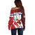 Custom Serbia Football Off Shoulder Sweater Sporty Style with Eagle Mascot