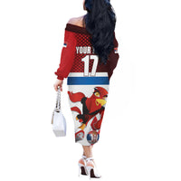 Custom Serbia Football Off The Shoulder Long Sleeve Dress Sporty Style with Eagle Mascot