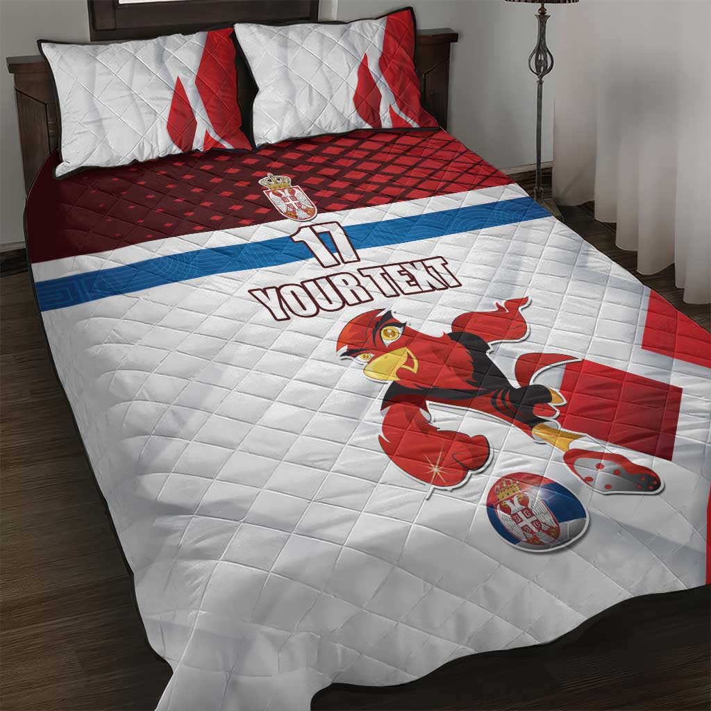 Custom Serbia Football Quilt Bed Set Sporty Style with Eagle Mascot