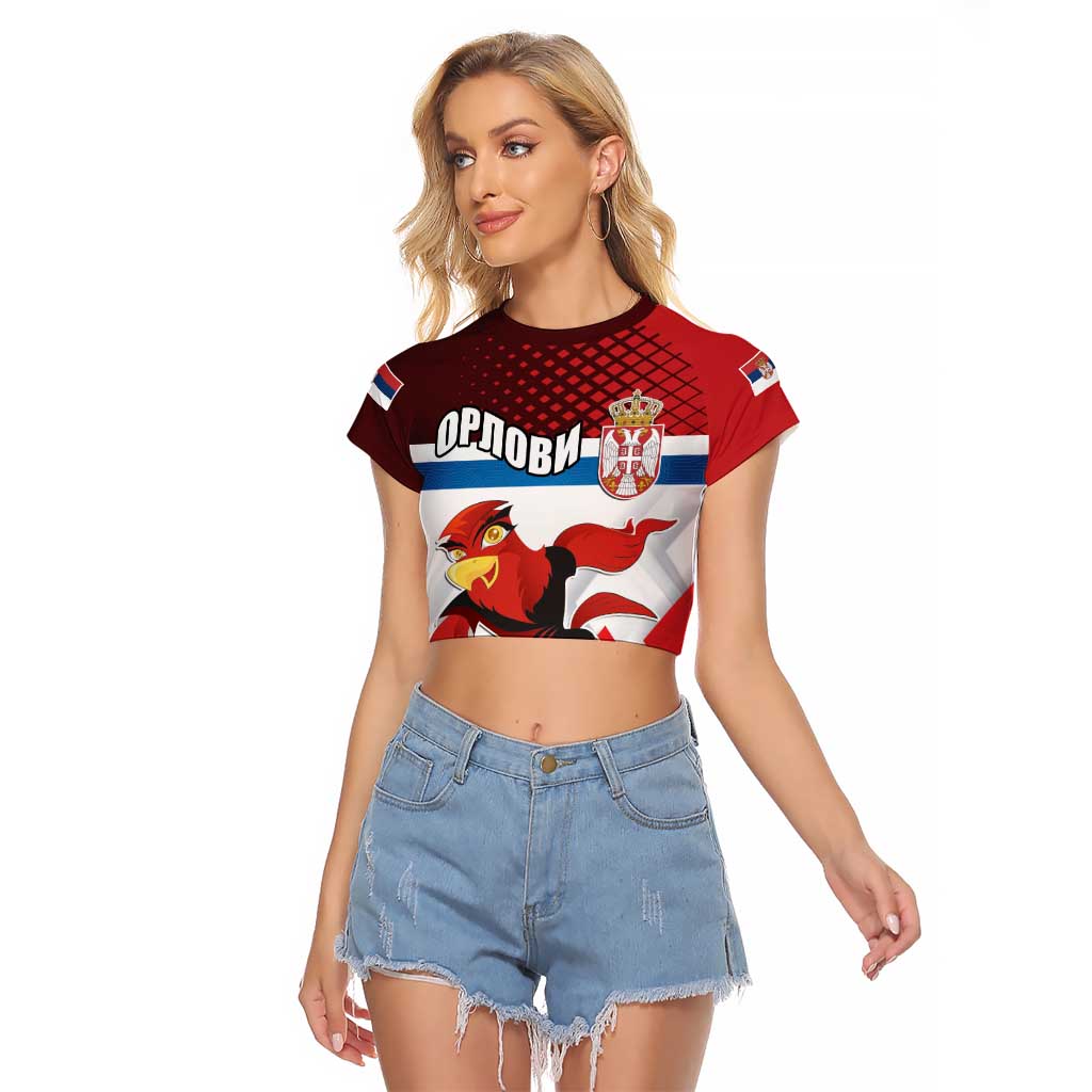 Custom Serbia Football Raglan Cropped T Shirt Sporty Style with Eagle Mascot