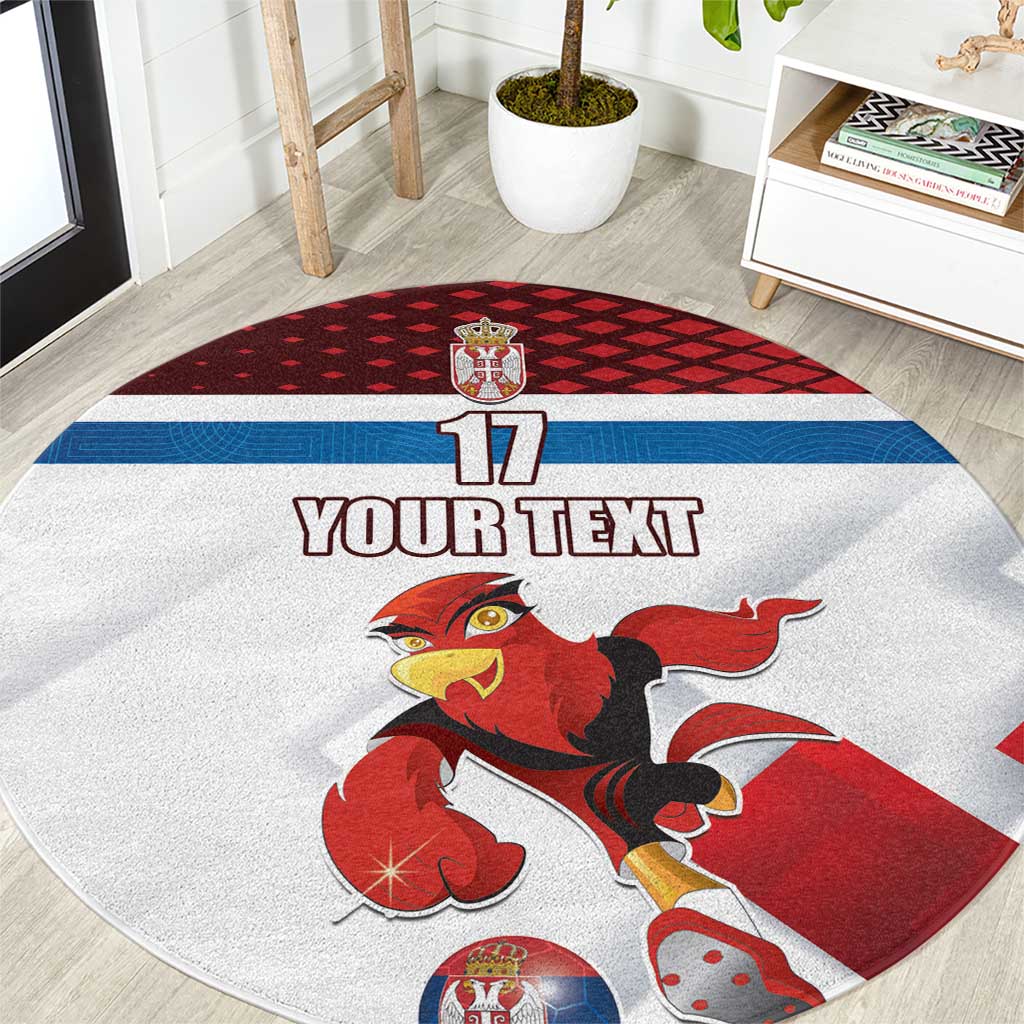 Custom Serbia Football Round Carpet Sporty Style with Eagle Mascot