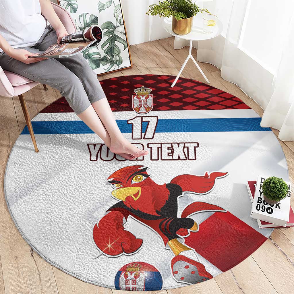 Custom Serbia Football Round Carpet Sporty Style with Eagle Mascot