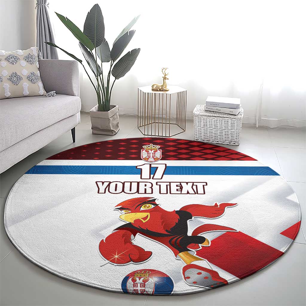 Custom Serbia Football Round Carpet Sporty Style with Eagle Mascot