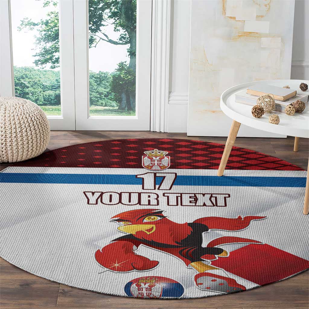 Custom Serbia Football Round Carpet Sporty Style with Eagle Mascot