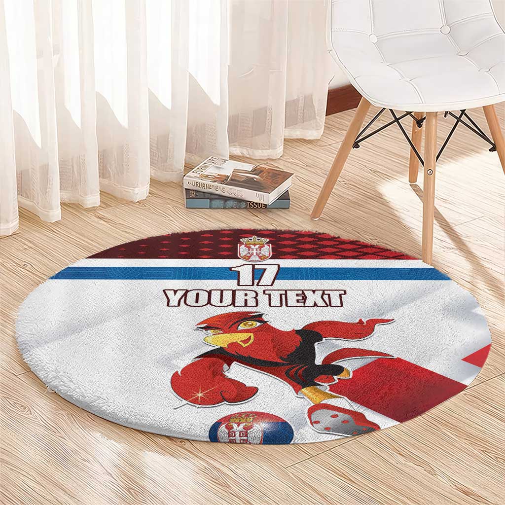Custom Serbia Football Round Carpet Sporty Style with Eagle Mascot
