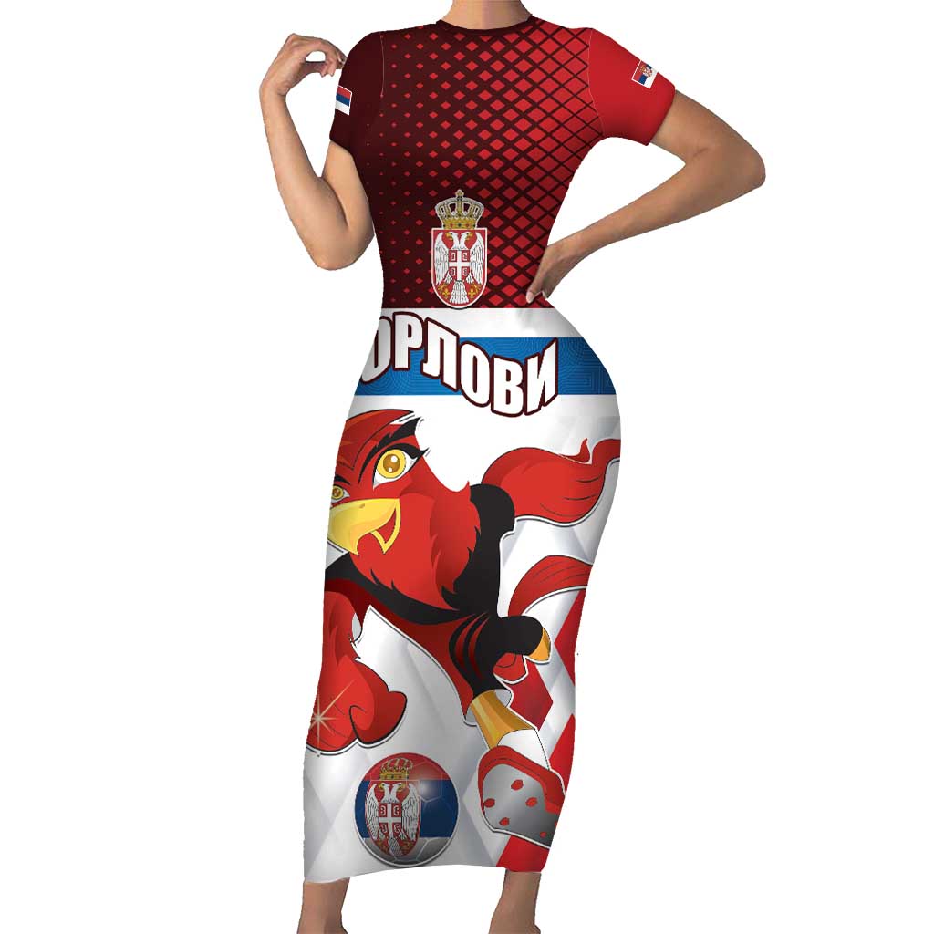 Custom Serbia Football Short Sleeve Bodycon Dress Sporty Style with Eagle Mascot