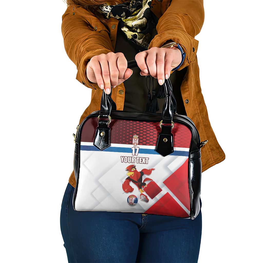 Custom Serbia Football Shoulder Handbag Sporty Style with Eagle Mascot