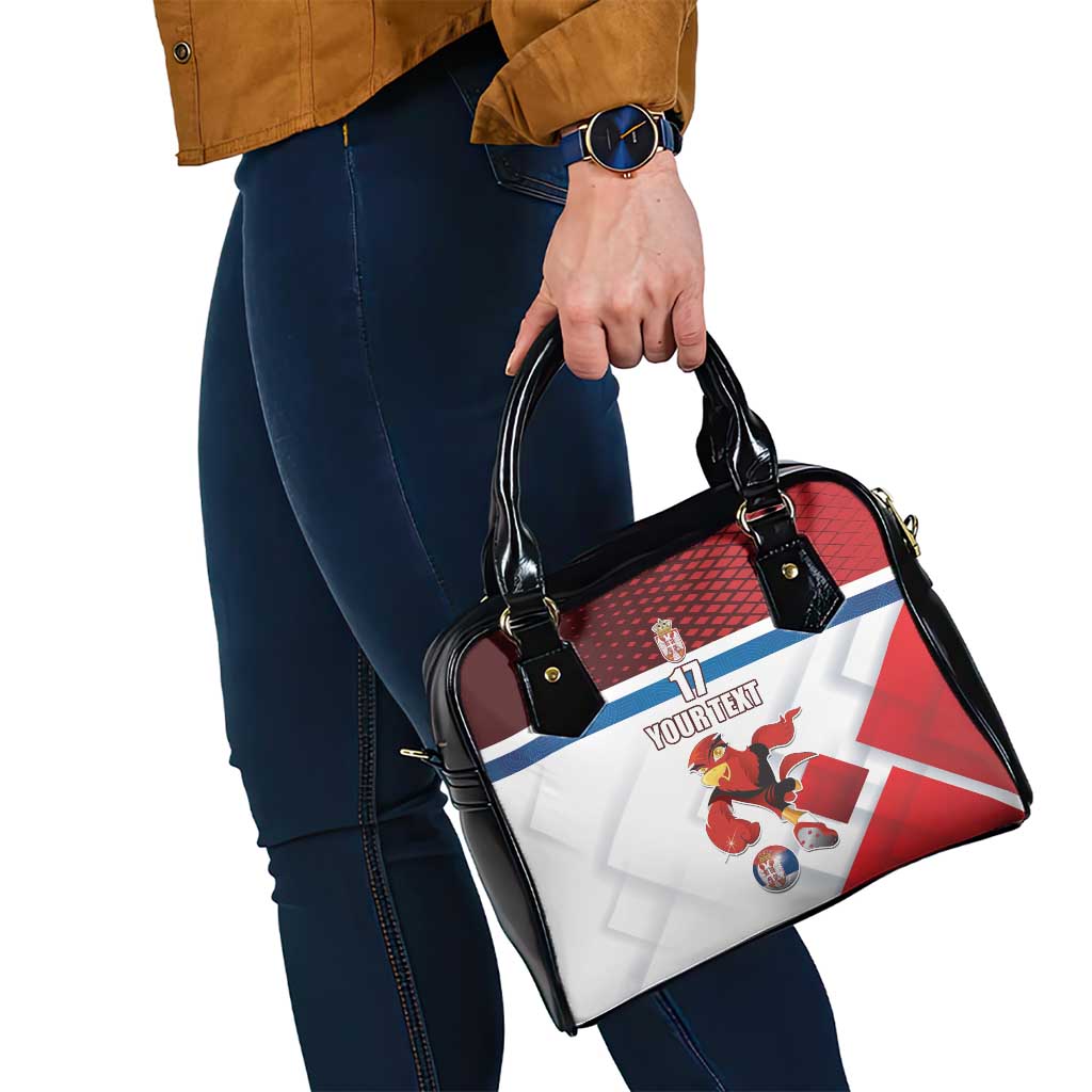 Custom Serbia Football Shoulder Handbag Sporty Style with Eagle Mascot