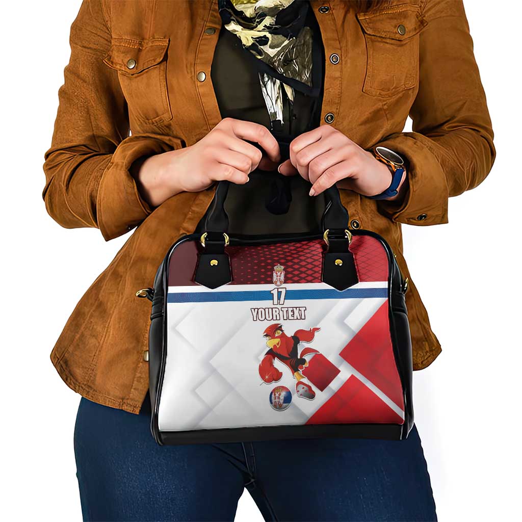 Custom Serbia Football Shoulder Handbag Sporty Style with Eagle Mascot