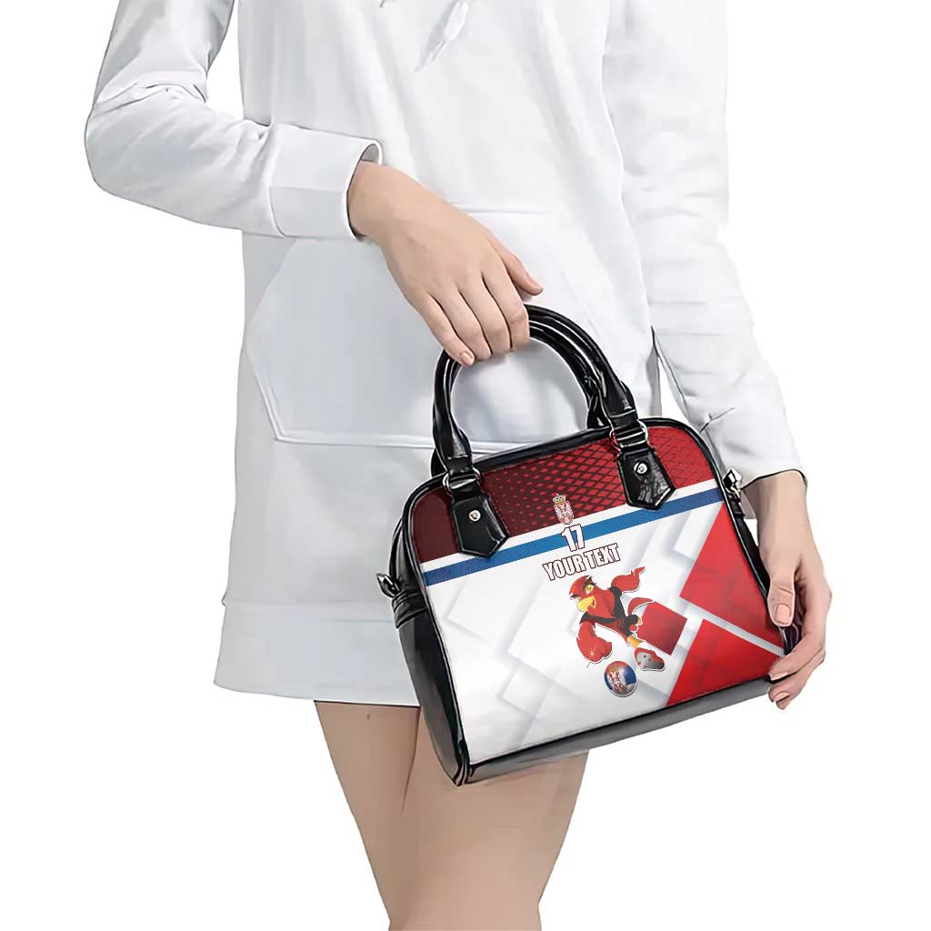Custom Serbia Football Shoulder Handbag Sporty Style with Eagle Mascot
