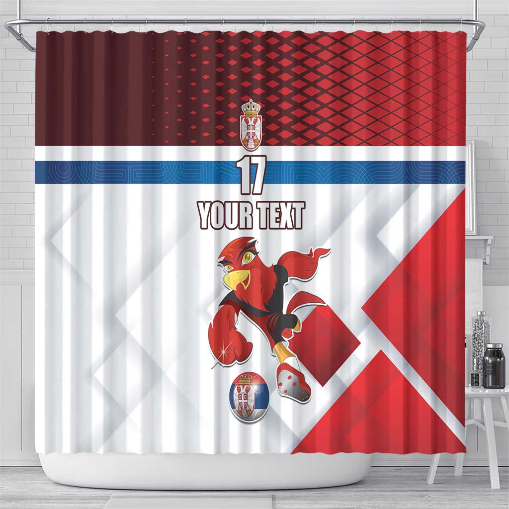 Custom Serbia Football Shower Curtain Sporty Style with Eagle Mascot