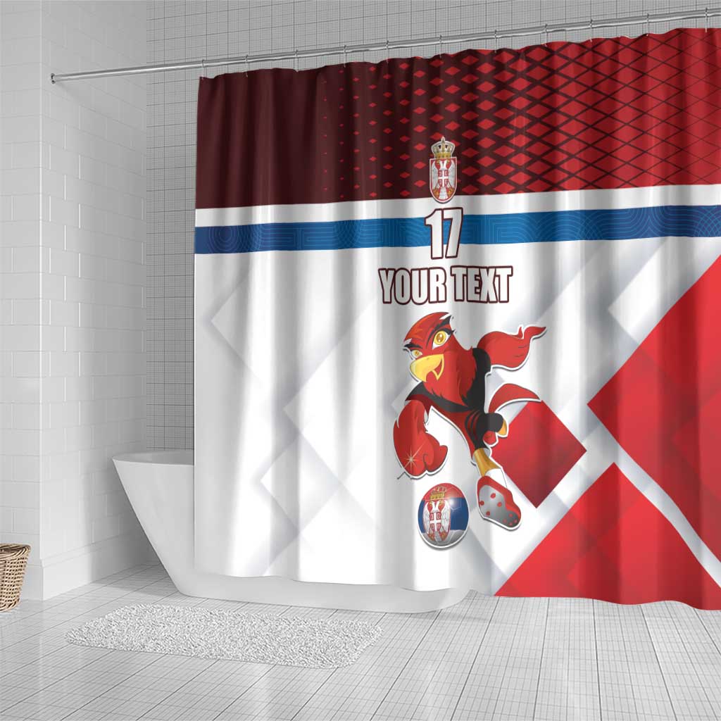 Custom Serbia Football Shower Curtain Sporty Style with Eagle Mascot