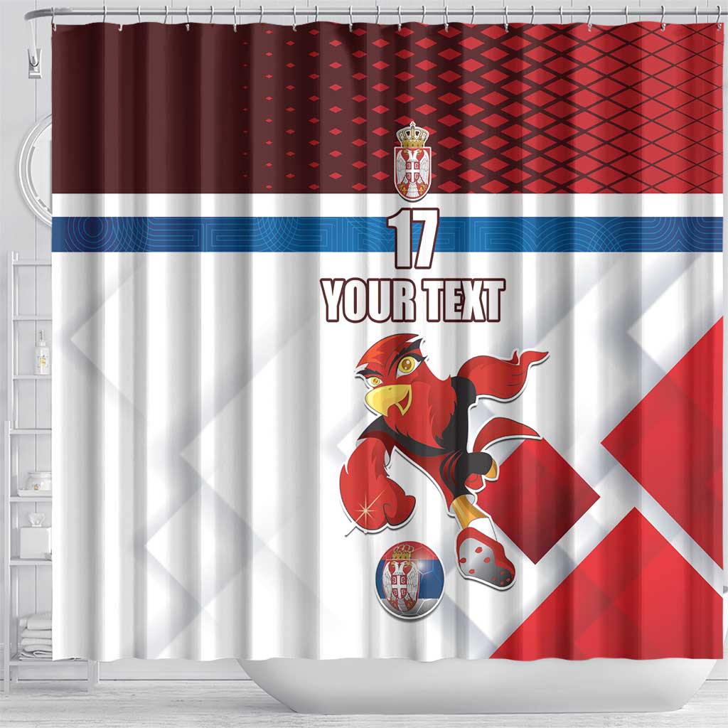 Custom Serbia Football Shower Curtain Sporty Style with Eagle Mascot