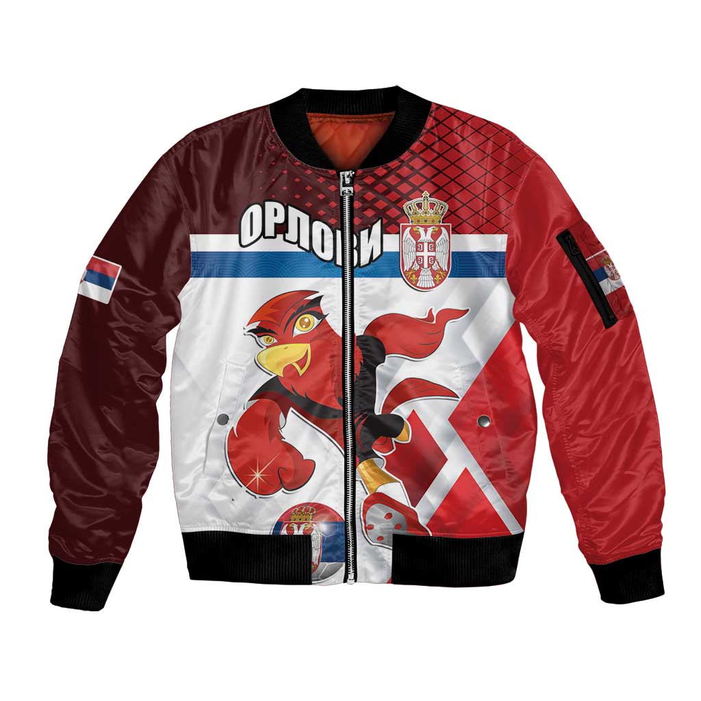 Custom Serbia Football Sleeve Zip Bomber Jacket Sporty Style with Eagle Mascot