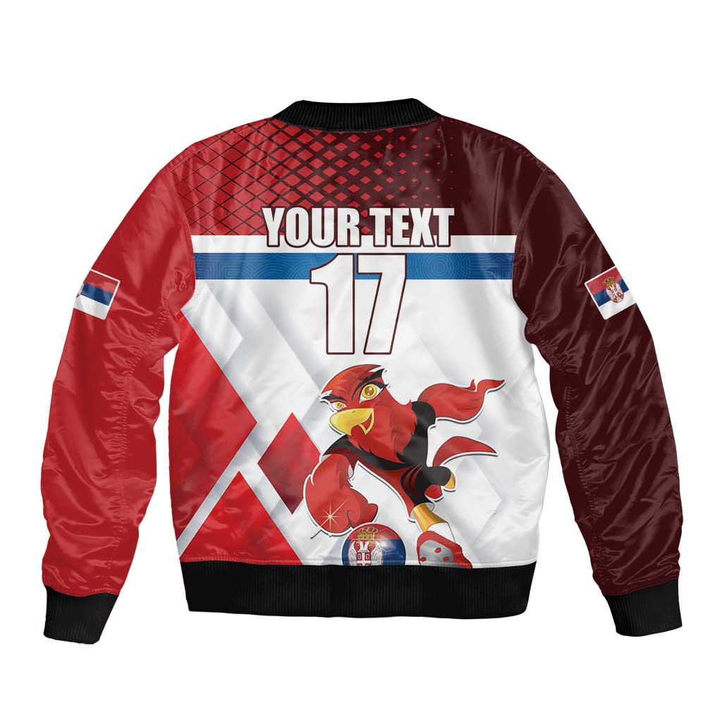 Custom Serbia Football Sleeve Zip Bomber Jacket Sporty Style with Eagle Mascot