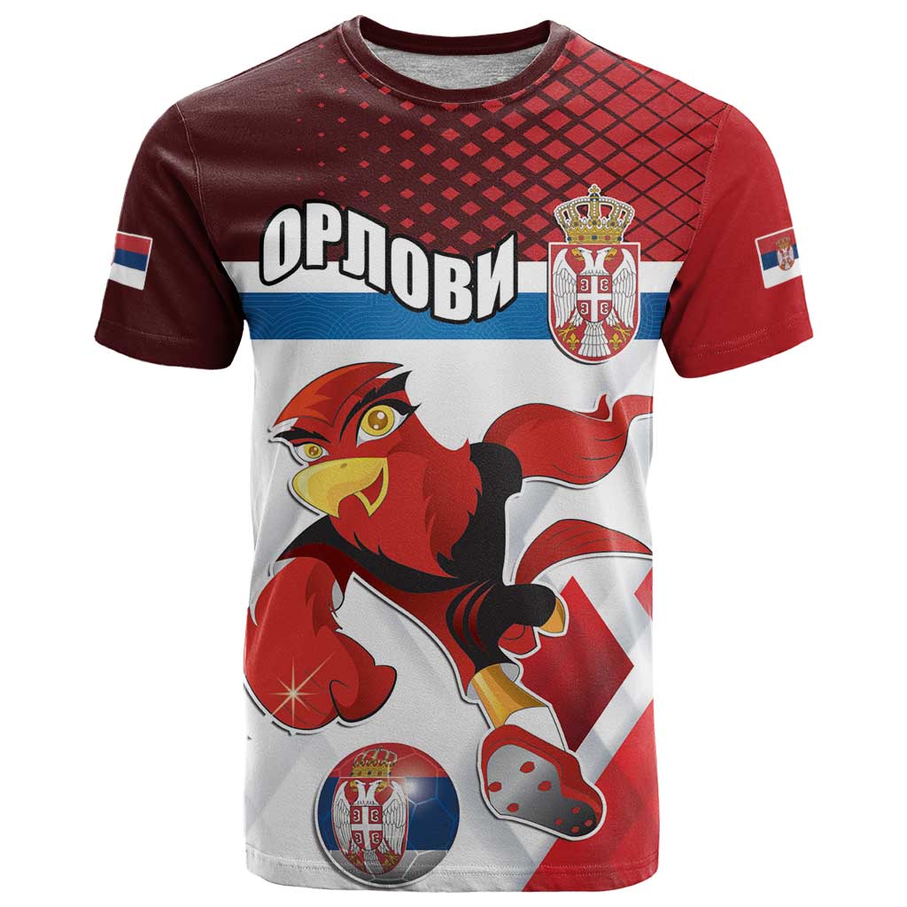 Custom Serbia Football T Shirt Sporty Style with Eagle Mascot