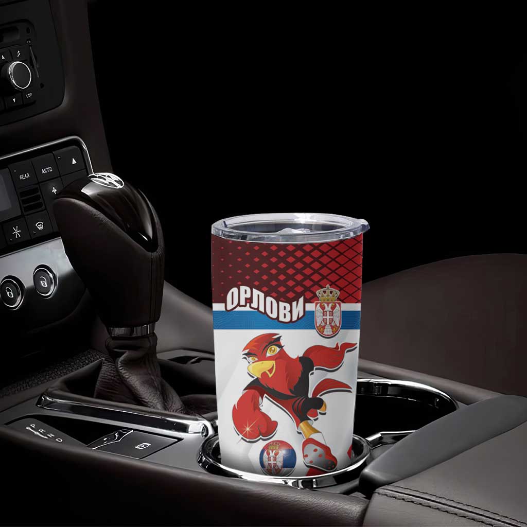Custom Serbia Football Tumbler Cup Sporty Style with Eagle Mascot