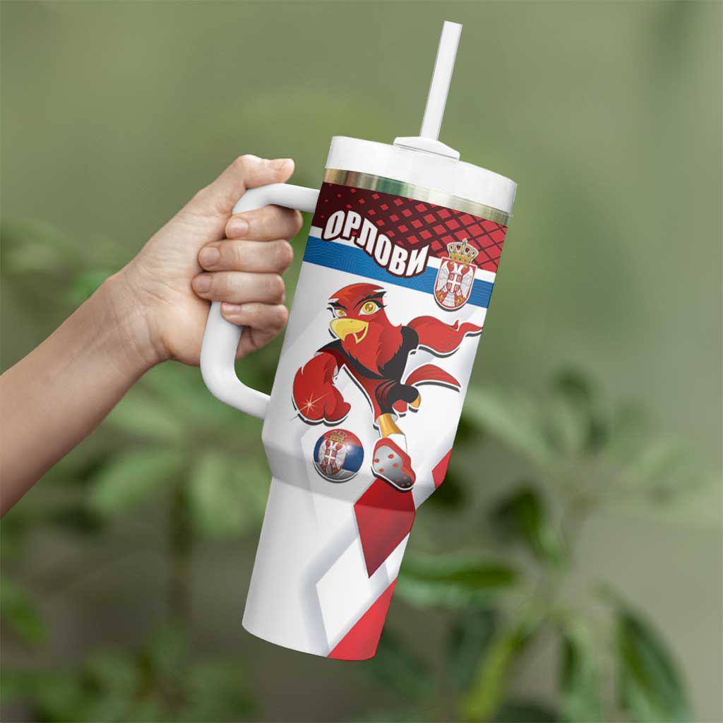 Custom Serbia Football Tumbler With Handle Sporty Style with Eagle Mascot