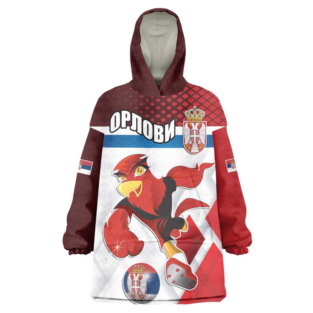 Custom Serbia Football Wearable Blanket Hoodie Sporty Style with Eagle Mascot