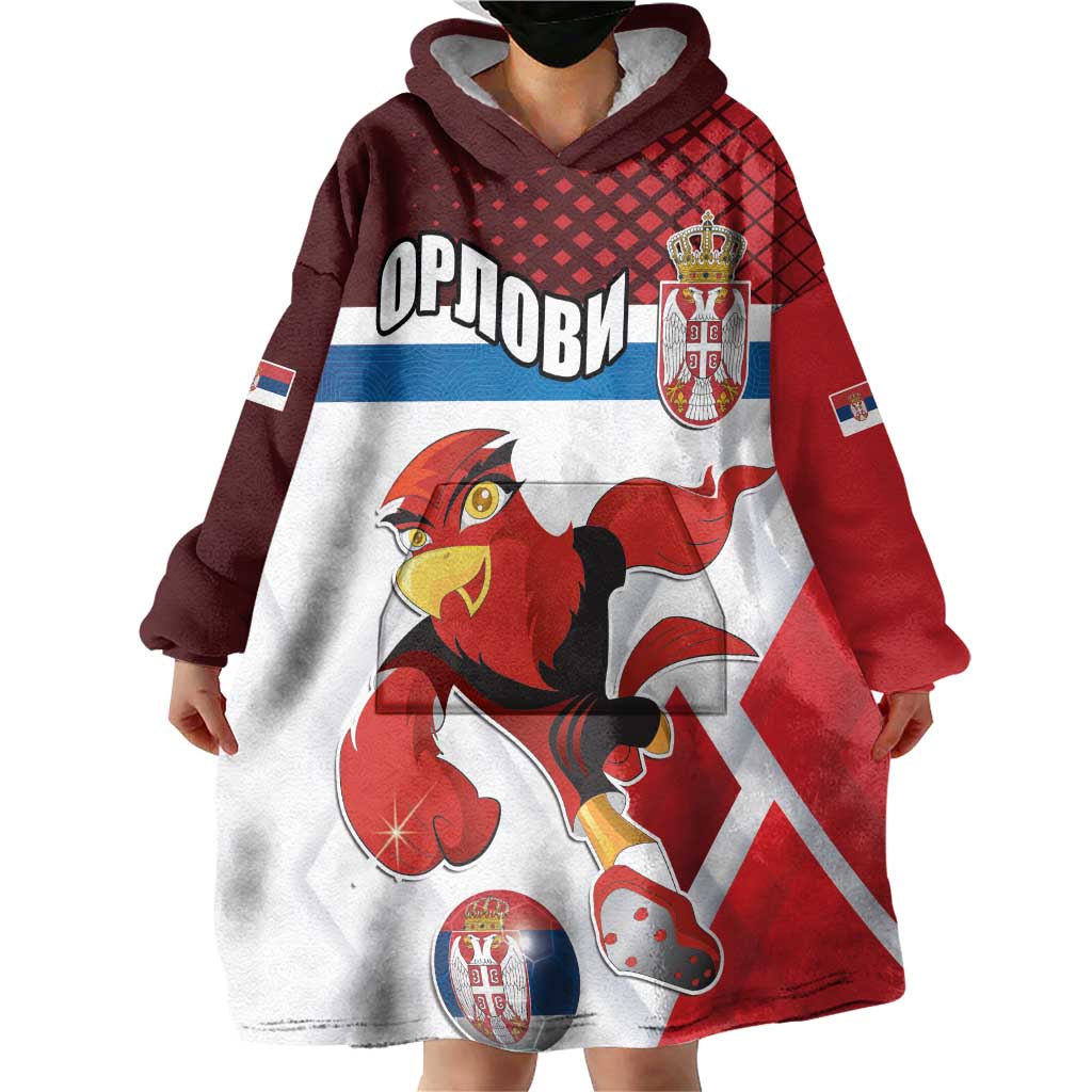 Custom Serbia Football Wearable Blanket Hoodie Sporty Style with Eagle Mascot