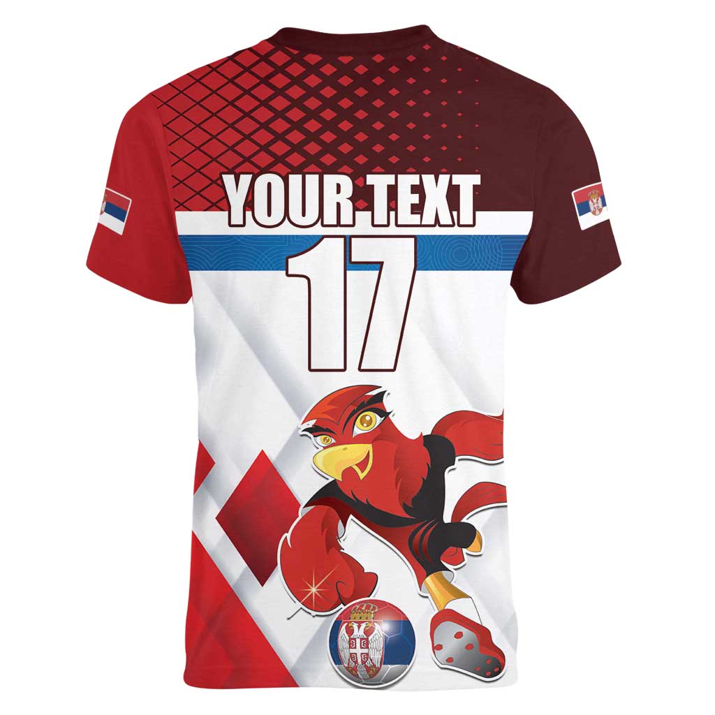 Custom Serbia Football Women V-Neck T-Shirt Sporty Style with Eagle Mascot