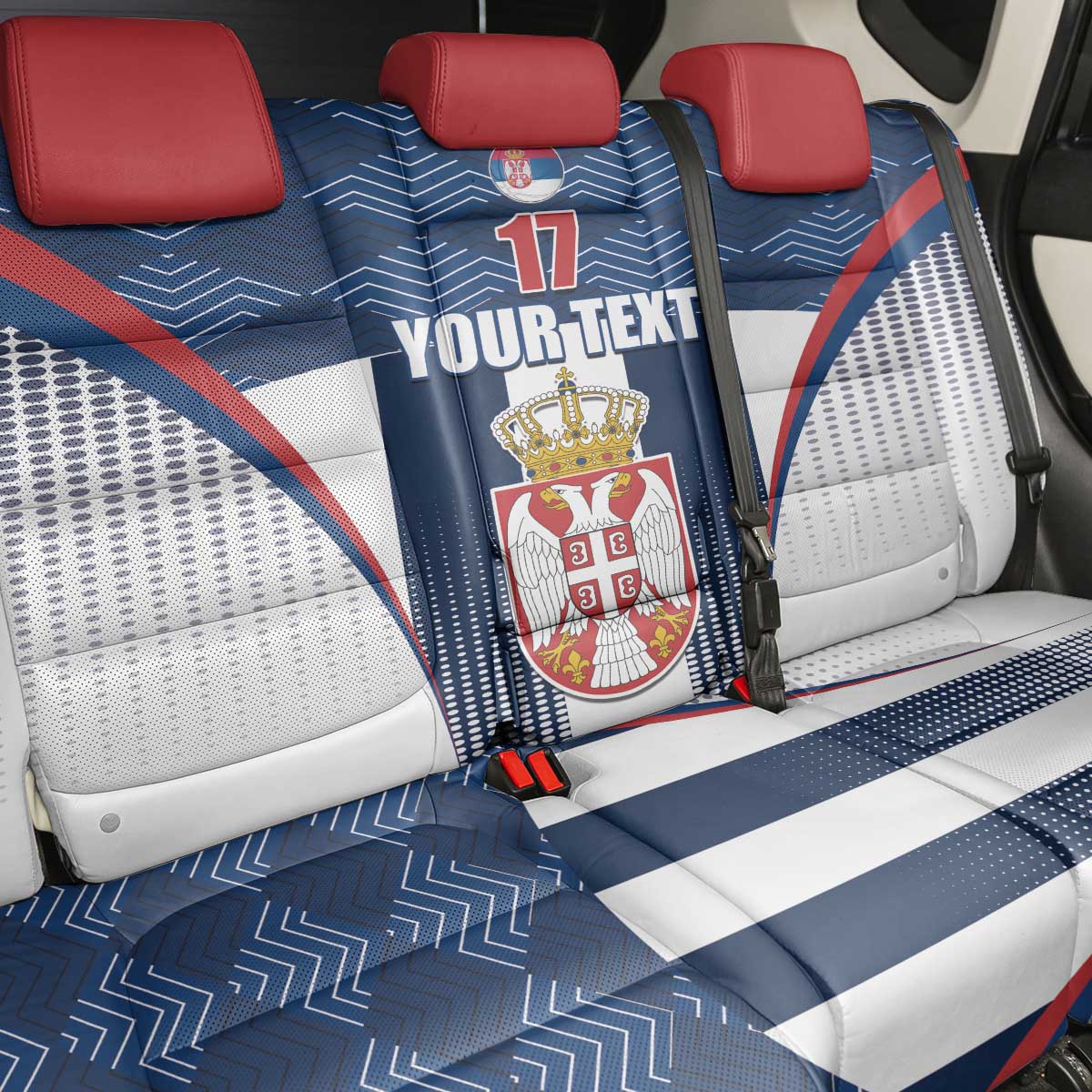 Custom Serbia Basketball Champions Back Car Seat Cover Sporty Style with Coat of Arms