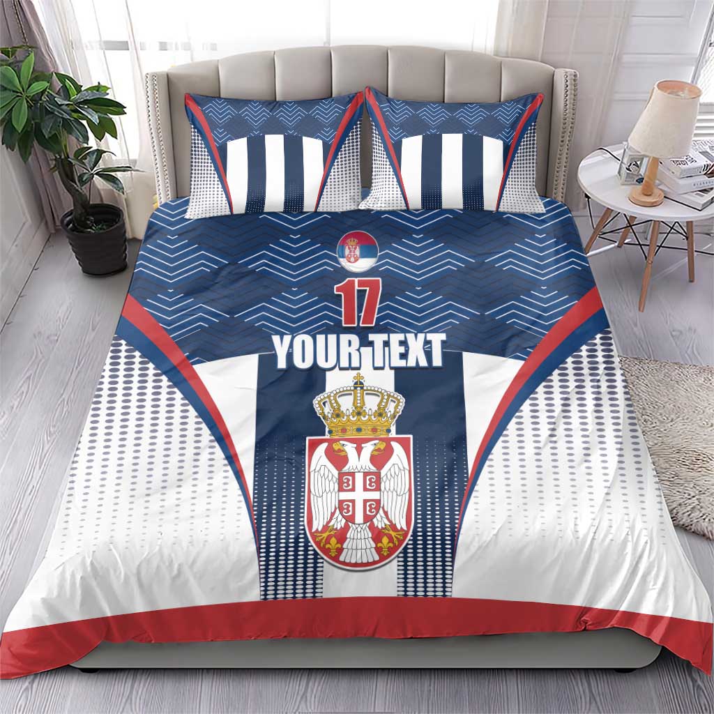 Custom Serbia Basketball Champions Bedding Set Sporty Style with Coat of Arms