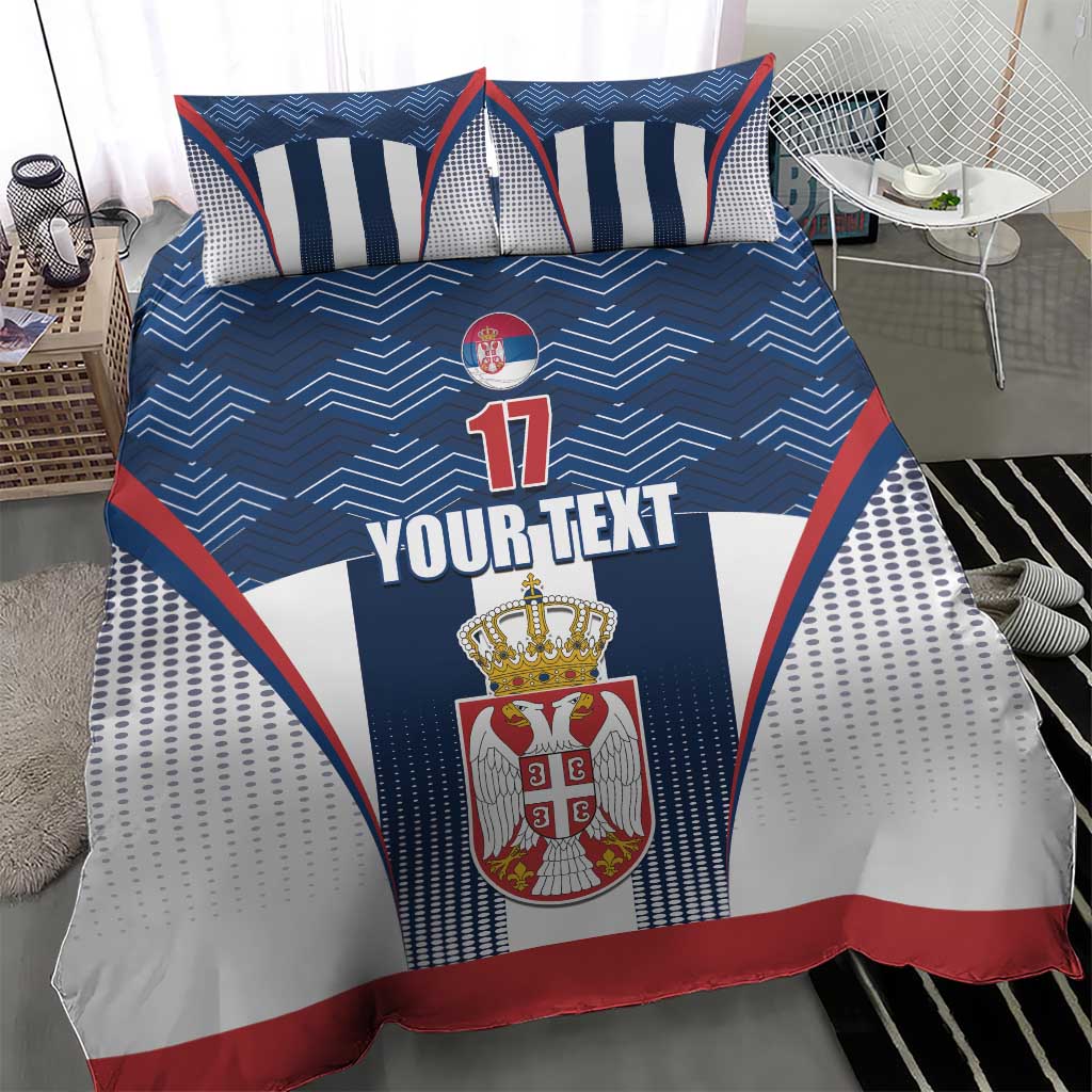 Custom Serbia Basketball Champions Bedding Set Sporty Style with Coat of Arms