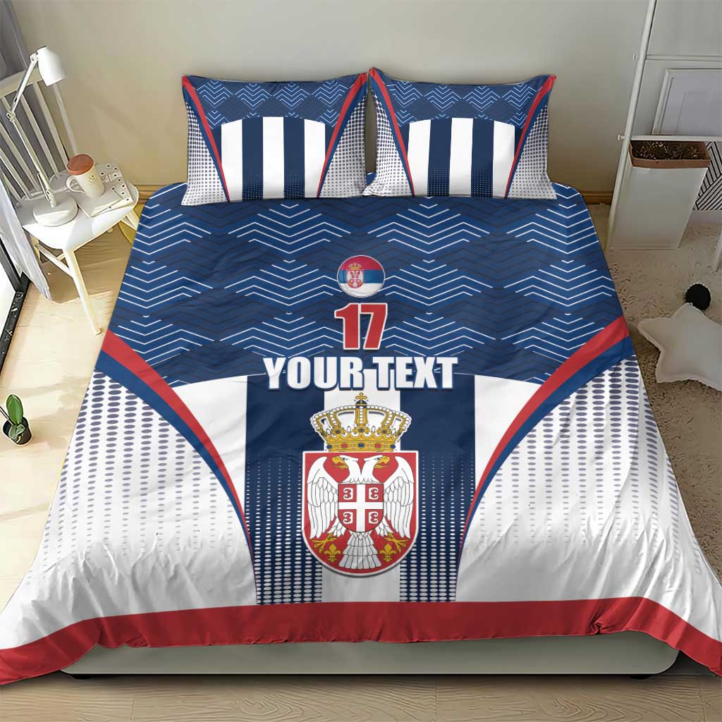 Custom Serbia Basketball Champions Bedding Set Sporty Style with Coat of Arms