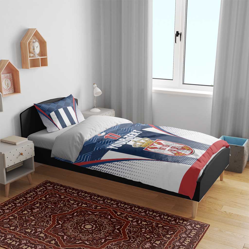Custom Serbia Basketball Champions Bedding Set Sporty Style with Coat of Arms