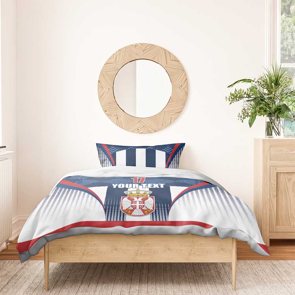 Custom Serbia Basketball Champions Bedding Set Sporty Style with Coat of Arms