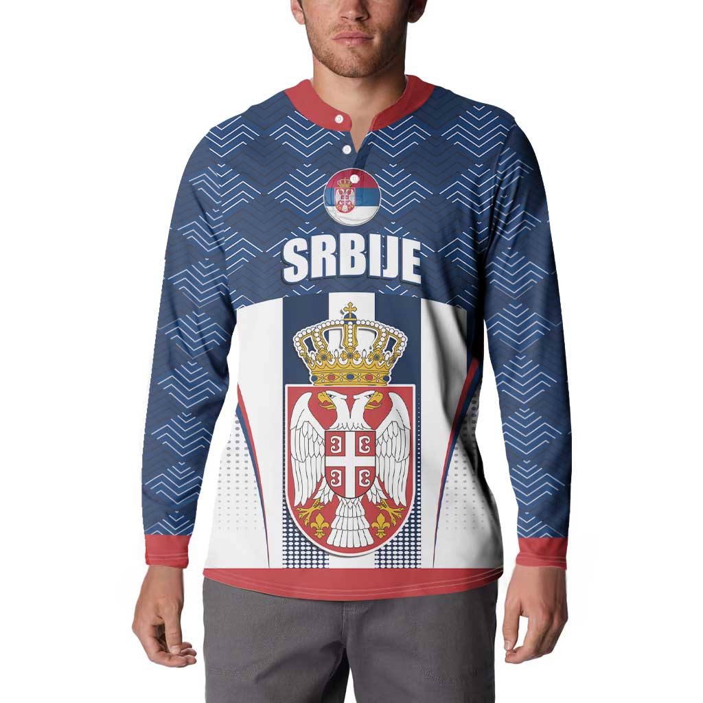 Custom Serbia Basketball Champions Button Sweatshirt Sporty Style with Coat of Arms