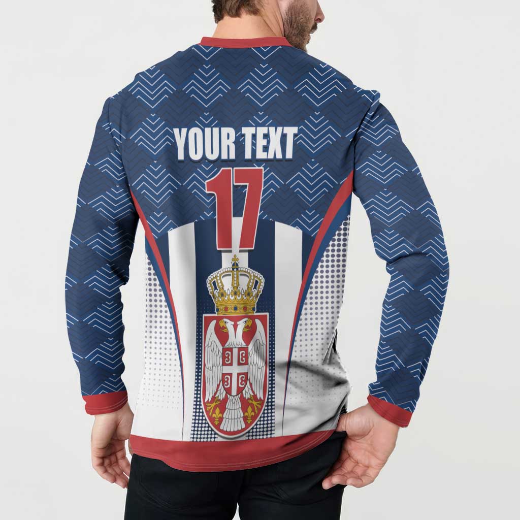 Custom Serbia Basketball Champions Button Sweatshirt Sporty Style with Coat of Arms
