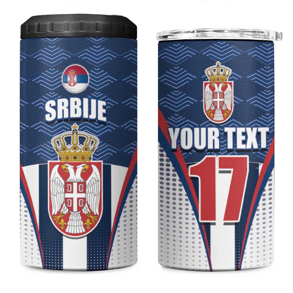 Custom Serbia Basketball Champions 4 in 1 Can Cooler Tumbler Sporty Style with Coat of Arms