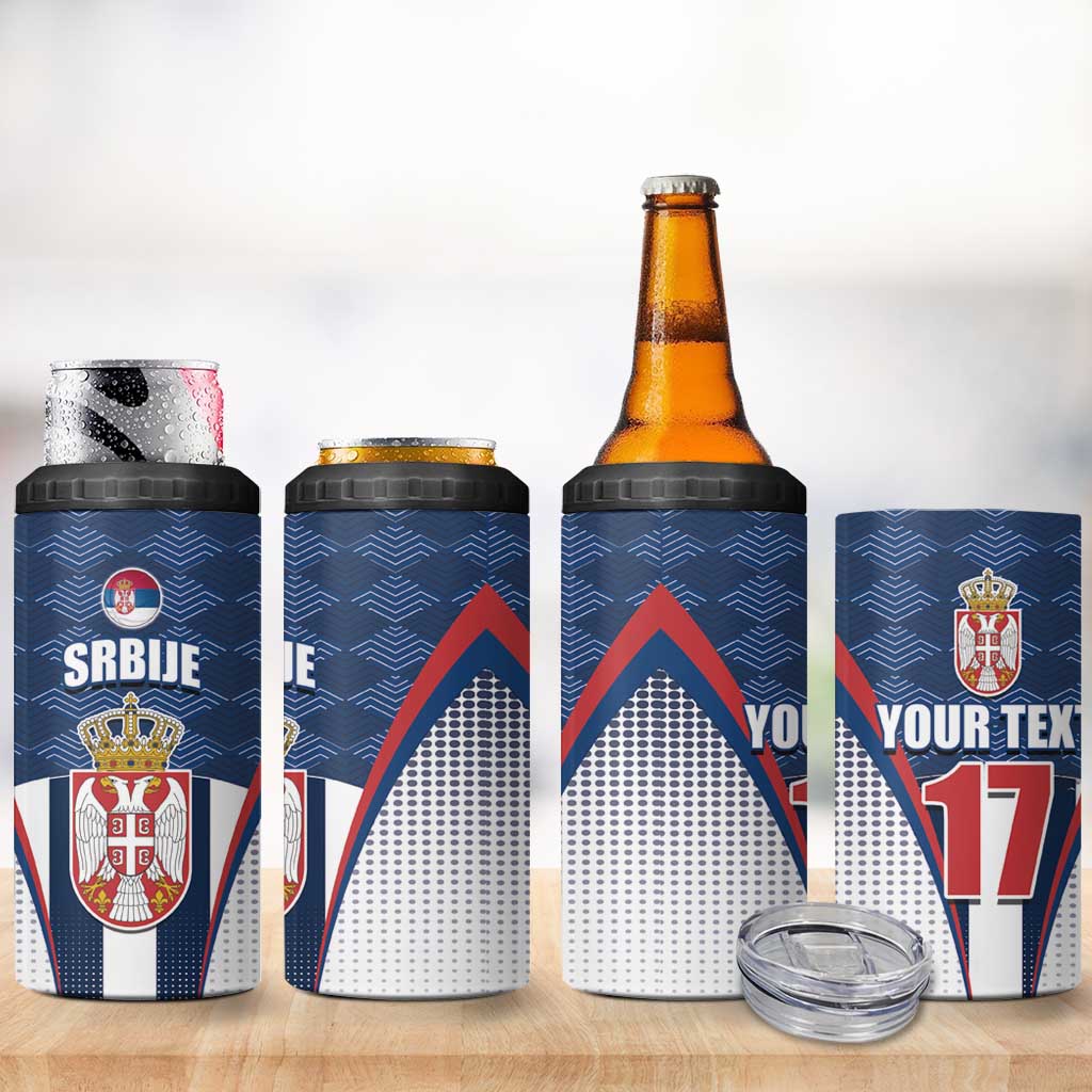 Custom Serbia Basketball Champions 4 in 1 Can Cooler Tumbler Sporty Style with Coat of Arms