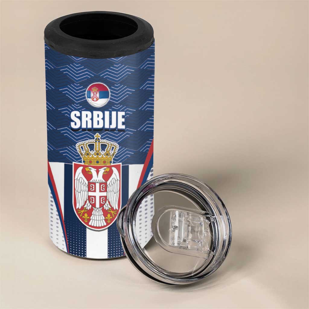 Custom Serbia Basketball Champions 4 in 1 Can Cooler Tumbler Sporty Style with Coat of Arms