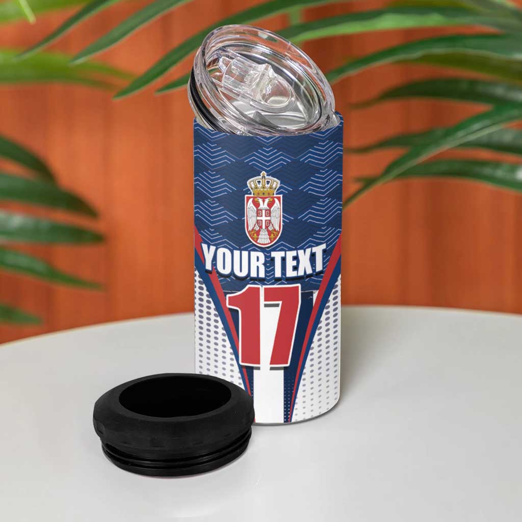 Custom Serbia Basketball Champions 4 in 1 Can Cooler Tumbler Sporty Style with Coat of Arms