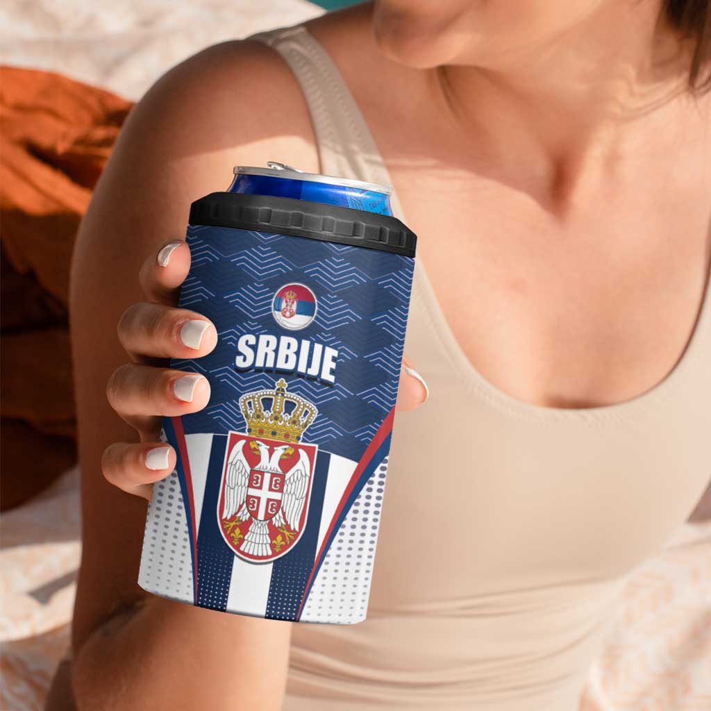 Custom Serbia Basketball Champions 4 in 1 Can Cooler Tumbler Sporty Style with Coat of Arms
