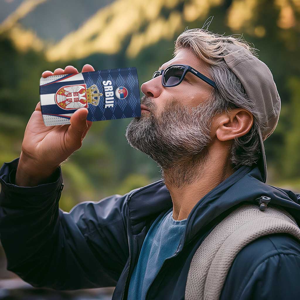 Custom Serbia Basketball Champions 4 in 1 Can Cooler Tumbler Sporty Style with Coat of Arms