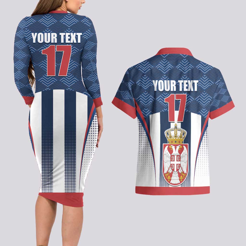 Custom Serbia Basketball Champions Couples Matching Long Sleeve Bodycon Dress and Hawaiian Shirt Sporty Style with Coat of Arms